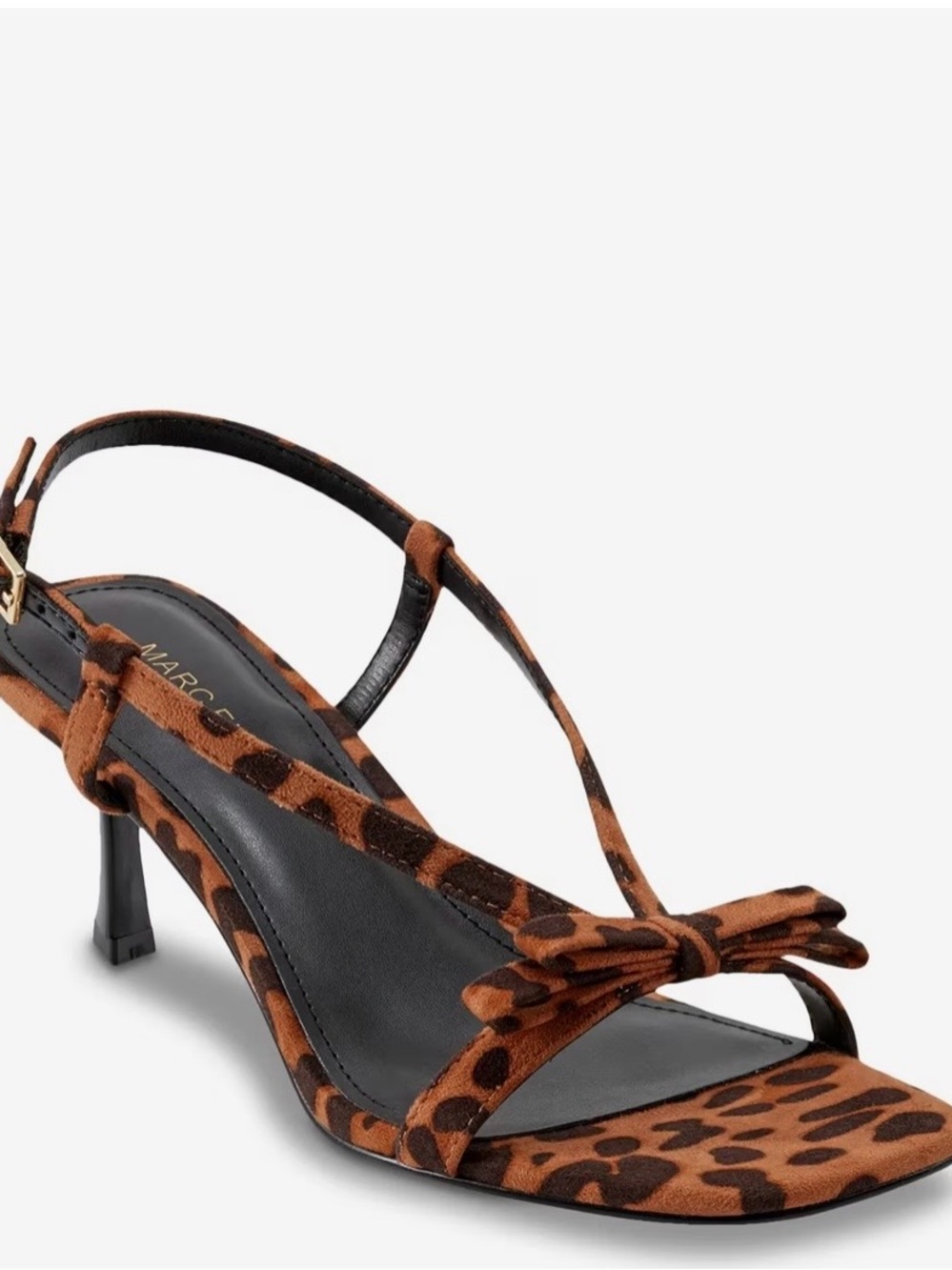 Marc Fisher Leopard-Print Bow T-Strap Sandal in Brown/Black